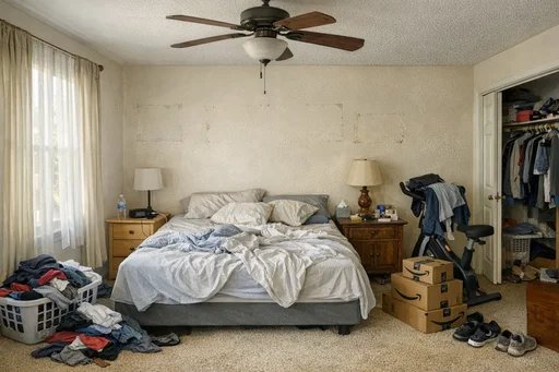 Before: Furnished room to empty room