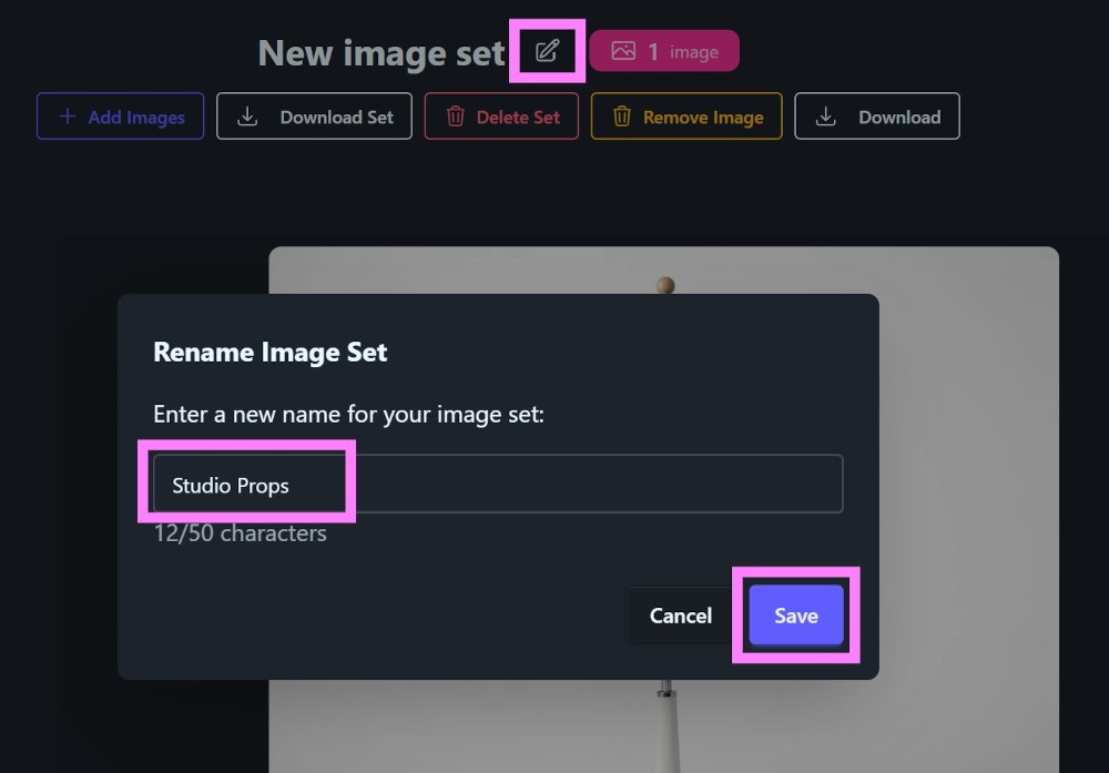 Rename image set dialog