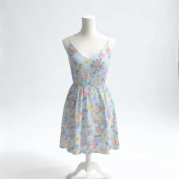 Transformed blue floral dress on professional studio backdrop