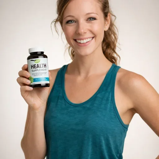 AI-generated lifestyle marketing image with person holding supplement