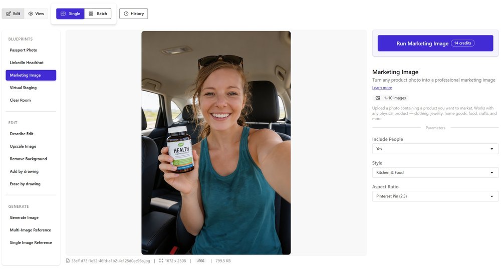 Marketing Image blueprint options in ImageFix