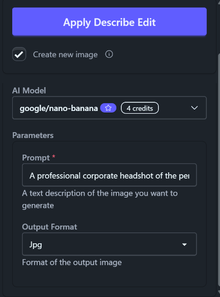 Describe Edit prompt and settings